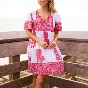 Sohana Block Print Cotton Floral Mini Dress Size XS NWT